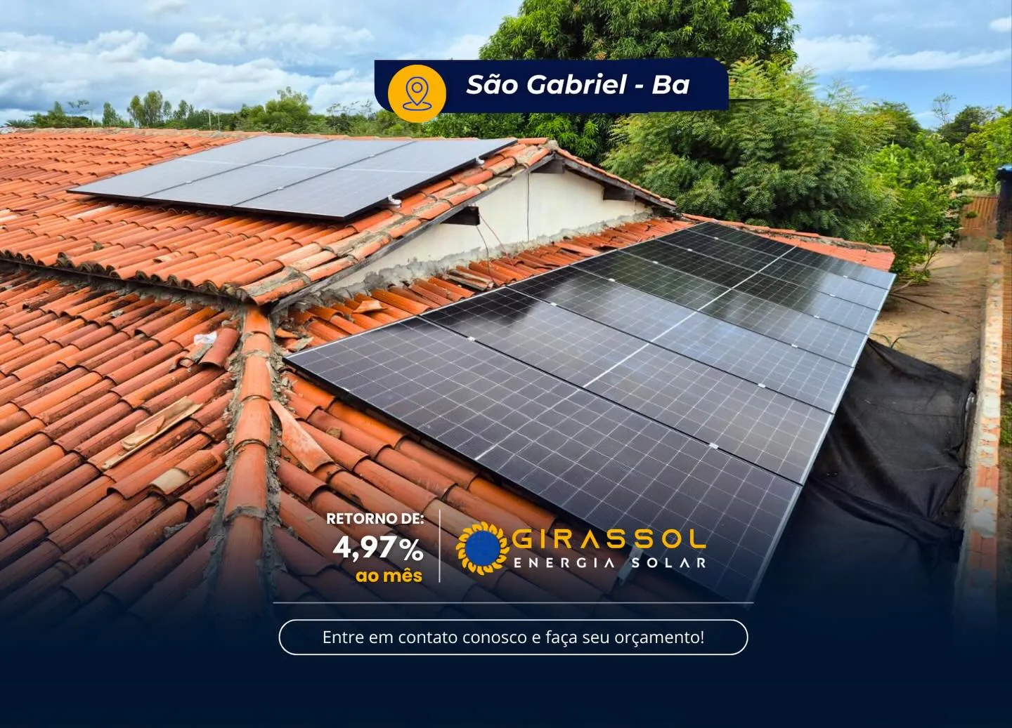Instalação de painéis solares em São Gabriel, Bahia — Girassol Energia Solar